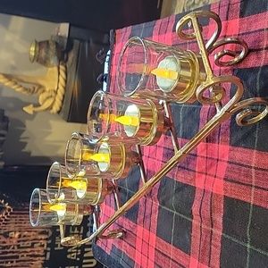 Long Gold Metallic Votive/ tealite one piece candle holder,EUC